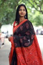 Cotton Sambalpuri Saree with Floral Ikat & Rudraksha Border – Pasapali