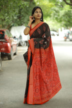 Pasapali Sambalpuri handloom saree in dark brown with floral Ikat design – Pasapali