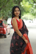 Cotton Sambalpuri Saree with Floral Ikat & Rudraksha Border – Pasapali