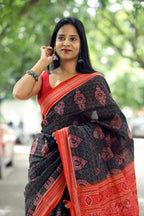 Cotton Sambalpuri Saree with Floral Ikat & Rudraksha Border – Pasapali