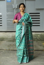 Load image into Gallery viewer, Pankti - Gopalpur Ikat Tussar Silk Sambalpuri Saree with Ikat Motifs &amp; Pink Border
