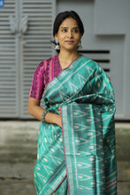 Load image into Gallery viewer, Pankti - Gopalpur Ikat Tussar Silk Sambalpuri Saree with Ikat Motifs &amp; Pink Border
