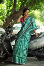 Load image into Gallery viewer, Pankti - Gopalpur Ikat Tussar Silk Sambalpuri Saree with Ikat Motifs &amp; Pink Border
