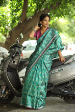 Load image into Gallery viewer, Pankti - Gopalpur Ikat Tussar Silk Sambalpuri Saree with Ikat Motifs &amp; Pink Border
