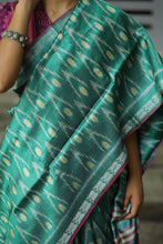Load image into Gallery viewer, Pankti - Gopalpur Ikat Tussar Silk Sambalpuri Saree with Ikat Motifs &amp; Pink Border
