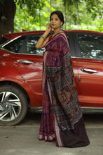 Load image into Gallery viewer, raditional Konark temple motifs on purple Sambalpuri saree, crafted in mercerized cotton
