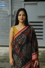 Load image into Gallery viewer, Rāgini – Black &amp; Rust Mercerized Cotton Sambalpuri Saree with Musical Ikat Motifs
