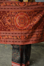 Load image into Gallery viewer, Rāgini – Black &amp; Rust Mercerized Cotton Sambalpuri Saree with Musical Ikat Motifs
