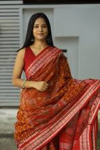 Load image into Gallery viewer, Burnt Orange Odisha handloom saree with iconic elephant, lion, and fish woven designs – Pasapali
