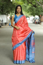 Load image into Gallery viewer, Pasapali luxury handloom saree in pink Tussar Silk with grey Phoda Kumbha border and pallu
