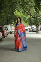 Load image into Gallery viewer, Elegant pink Tussar Silk Phoda Kumbha saree with grey detailing and traditional handloom texture – Pasapali
