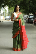 Load image into Gallery viewer, Premium mercerized cotton Phoda Kumbha saree with fish design and handcrafted ikat pallu
