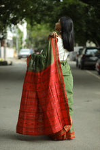 Load image into Gallery viewer, Luxury Sambalpuri Phoda Kumbha cotton saree in mehendi green with vibrant red pallu – Pasapali
