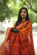 Load image into Gallery viewer, Pasapali authentic Sambalpuri cotton saree in orange and black with handcrafted Ikat patterns
