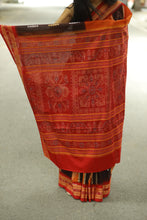 Load image into Gallery viewer, Luxury Sambalpuri cotton saree with floral Ikat weave and bold red pallu – handcrafted by Pasapali
