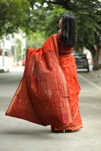 Load image into Gallery viewer, Authentic red Sambalpuri cotton saree showcasing tree motifs across the body and Rudraksha border – Pasapali
