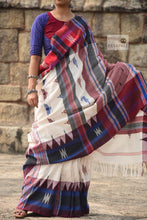 Load image into Gallery viewer, White Kotpad Khadi Saree with Aal, Indigo &amp; Tribal Borders
