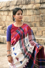 Load image into Gallery viewer, White Kotpad Khadi Saree with Aal, Indigo &amp; Tribal Borders
