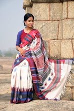 Load image into Gallery viewer, White Kotpad Khadi Saree with Aal, Indigo &amp; Tribal Borders
