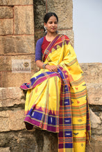 Load image into Gallery viewer, Turmeric Yellow Kotpad Saree with Aal &amp; Indigo Borders

