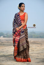 Load image into Gallery viewer, Earthy Brown Kotpad Tussar Cotton Saree with Checkered Body &amp; Rust Borders
