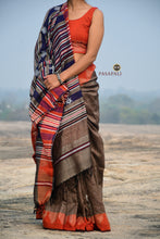Load image into Gallery viewer, Earthy Brown Kotpad Tussar Cotton Saree with Checkered Body &amp; Rust Borders
