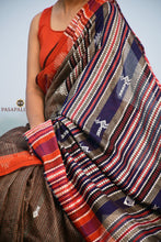 Load image into Gallery viewer, Earthy Brown Kotpad Tussar Cotton Saree with Checkered Body &amp; Rust Borders
