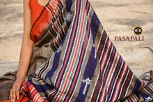 Load image into Gallery viewer, Earthy Brown Kotpad Tussar Cotton Saree with Checkered Body &amp; Rust Borders
