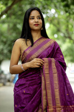 Load image into Gallery viewer, Dark Purple Mulberry Silk Sambalpuri Saree with Golden Tissue Phoda Kumbha Border – Pasapali
