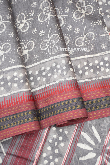  Hand block print fine Tussar silk Saree 