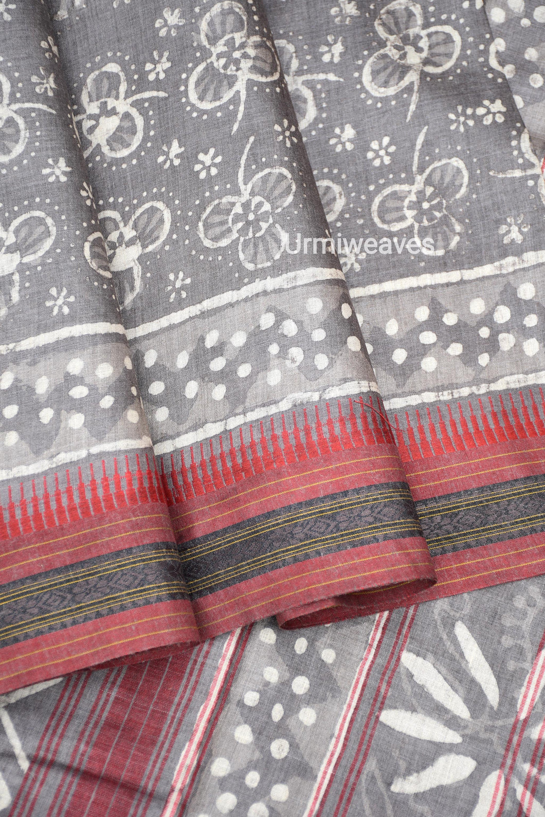  Hand block print fine Tussar silk Saree 