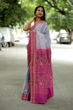 Load image into Gallery viewer, Mercerized Cotton Sambalpuri Saree in Light Sky Blue with Fish &amp; Shankh Motifs – Pasapali
