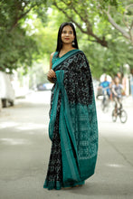 Load image into Gallery viewer, Mercerized Cotton Sambalpuri Saree in Black with Geometric Floral Ikat – Pasapali
