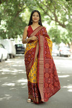 Load image into Gallery viewer, Mercerized Cotton Sambalpuri Saree in maroon with Vriksha Tree of Life motifs and golden fish border – Pasapali

