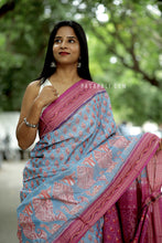 Load image into Gallery viewer, Odisha Handloom Saree in Sky Blue and Pink with Ikat Weave – Pasapali
