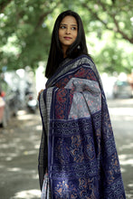 Load image into Gallery viewer, Odisha handloom mercerized Sambalpuri saree with blue pallu and bird-tree motifs – Pasapali
