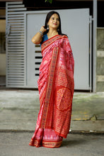 Load image into Gallery viewer, Odisha handloom saree in pink with hut design and red border – Pasapali
