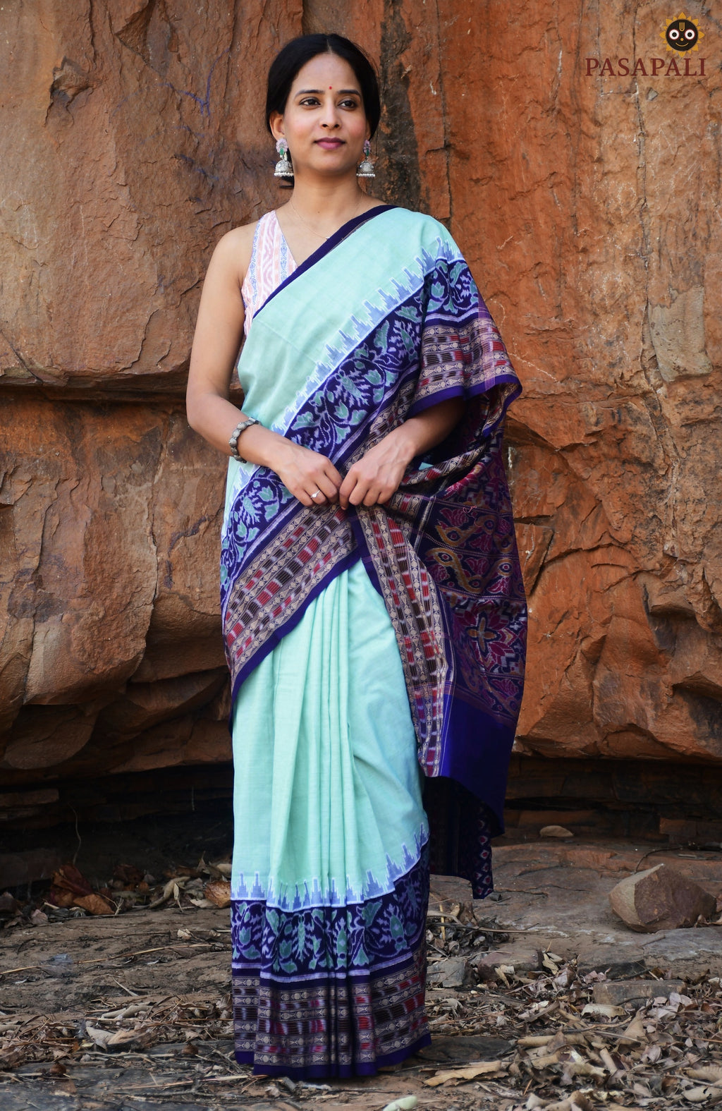 Kumudini Sambalpuri Cotton Saree — Aqua green Mercerized Cotton | Bandha | Pasapali