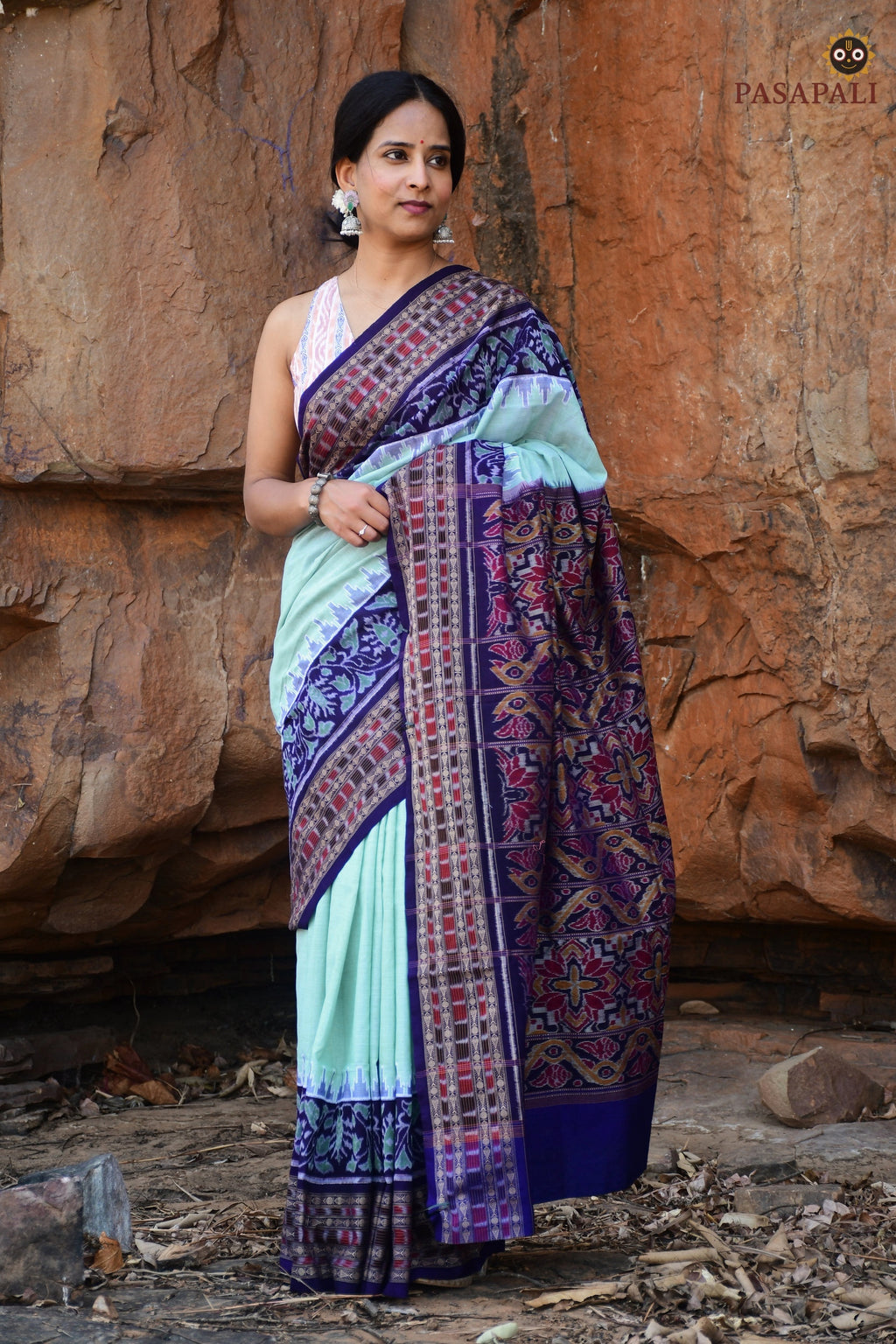Kumudini Sambalpuri Cotton Saree — Aqua green Mercerized Cotton | Bandha | Pasapali
