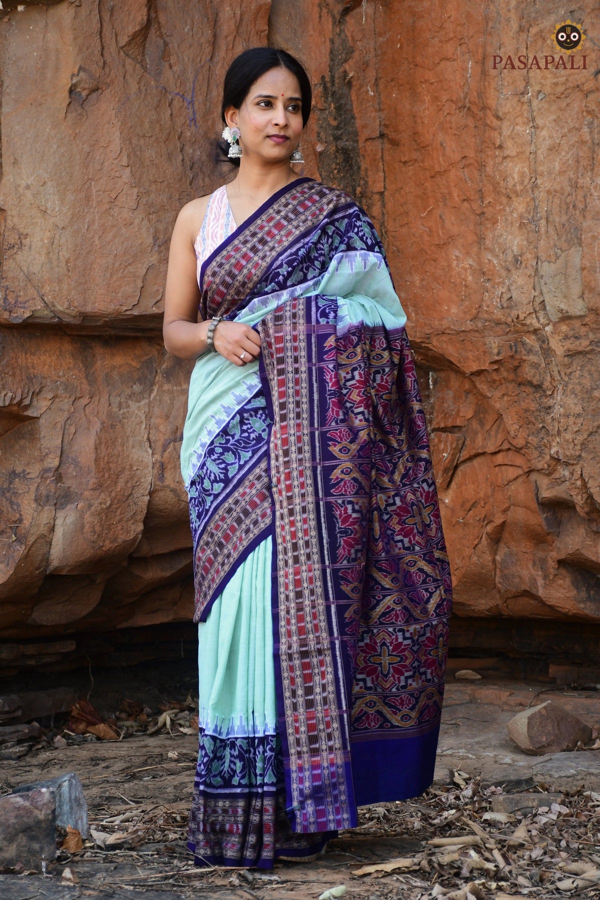 Kumudini Sambalpuri Cotton Saree — Aqua green Mercerized Cotton | Bandha | Pasapali