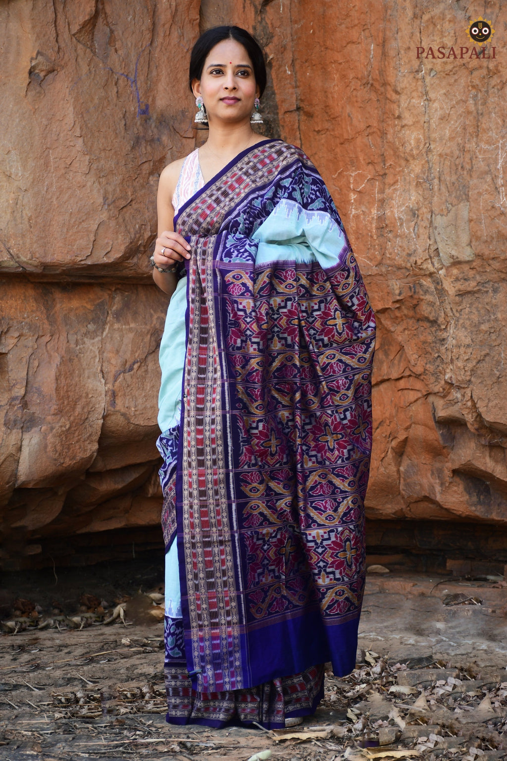 Kumudini Sambalpuri Cotton Saree — Aqua green Mercerized Cotton | Bandha | Pasapali