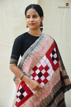 Bichitrapuri Saree in Black pallu with elephant and duck motifs — Sambalpuri Bandha saree — Pasapali