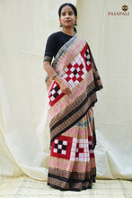 Load image into Gallery viewer, White Black Sambalpuri mercerized cotton Bichitrapuri saree — fish motif border — Pasapali

