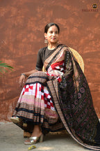 White Sambalpuri mercerized cotton Bichitrapuri saree — fish motif border — Pasapali