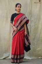 Black pallu with duck and elephant motifs — Sambalpuri Bandha ikat saree — Pasapali Odisha