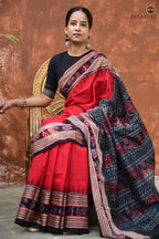 Sachipar Deep Red Sambalpuri Mercerized Cotton Saree | Pasapali
