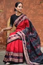 Sachipar in Black pallu with duck and elephant motifs — Sambalpuri Bandha ikat saree — Pasapali Odisha