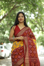 Load image into Gallery viewer, Sambalpuri Ikat Saree featuring circular Vriksha Butta and floral Bandha patterns in mercerized cotton – Pasapali
