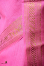Load image into Gallery viewer, Body weave detail of plain pink Sambalpuri Tussar Silk saree by Pasapali, warp 120 weft 120 thread count, GI tagged handloom.
