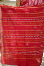 Load image into Gallery viewer, Pink Sambalpuri double ikat saree drape detail — handwoven by Bhulia weavers of Odisha for Pasapali
